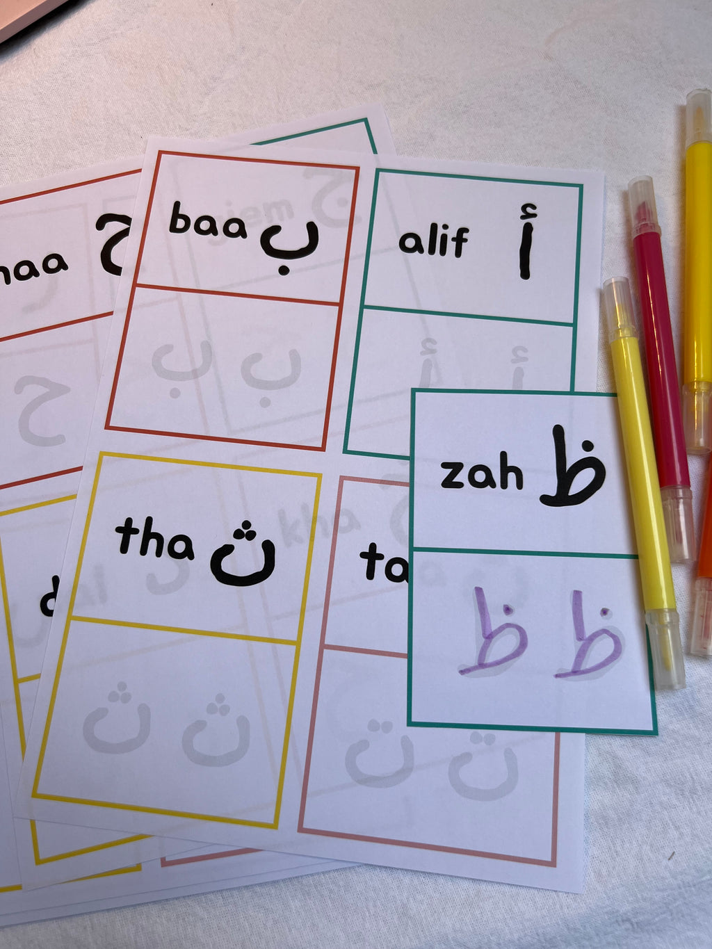 Arabic Alphabet Daily Cards |Trace & Pronounce